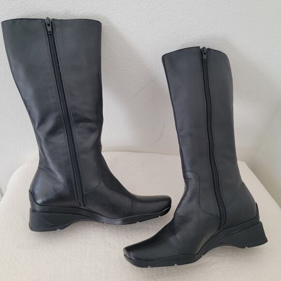 VTG Nine West Square Toe Mid Calf Boots Sz 7 Black Zip Up Leather Upper Zachary - Picture 1 of 9
